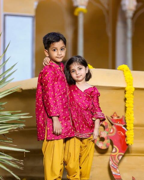 Pre-Order: Wine Kurta with Mustard Dhoti Pants