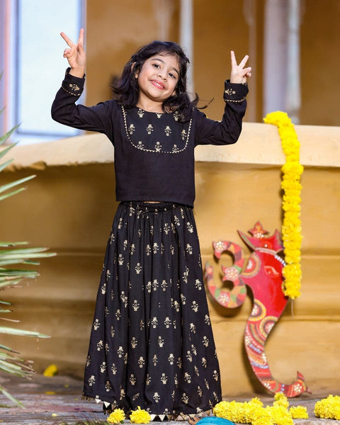 Pre-Order: Black Gold Print Top with Gold Print Skirt