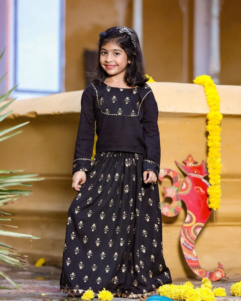 Pre-Order: Black Gold Print Top with Gold Print Skirt