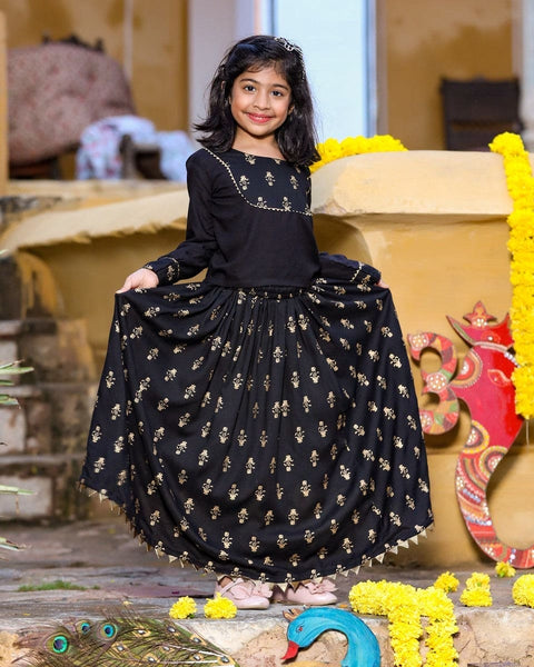 Pre-Order: Black Gold Print Top with Gold Print Skirt