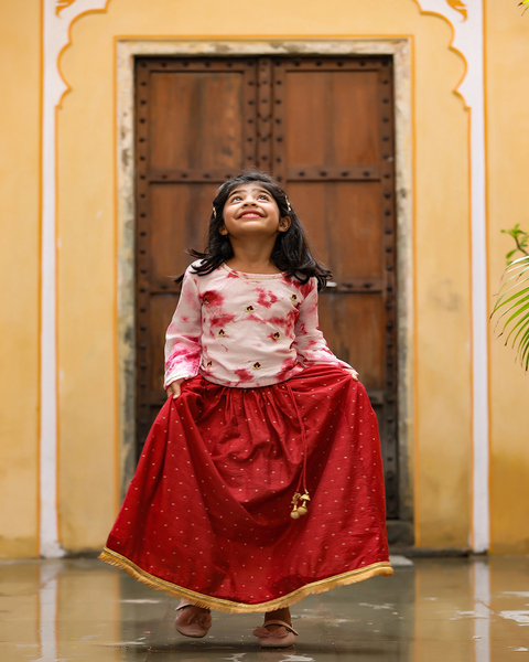 Pre-Order: Maroon Tie- N Dye Top with Maroon Skirt