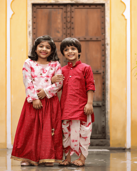 Pre-Order: Maroon Self Weave Kurta and Tie n Dye Dhoti
