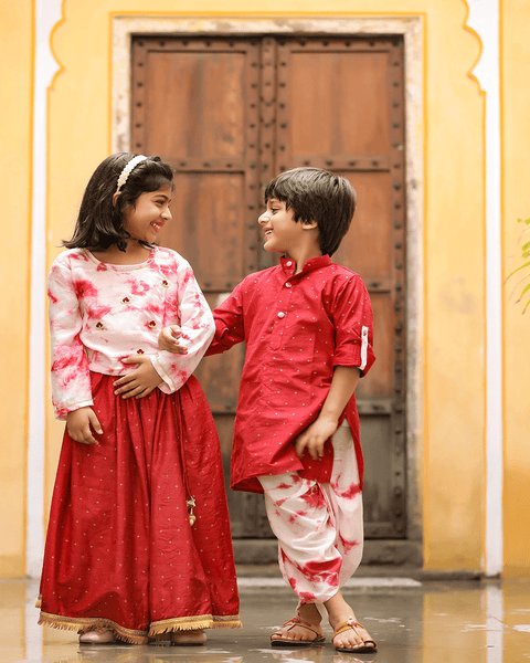 Pre-Order: Maroon Self Weave Kurta and Tie n Dye Dhoti