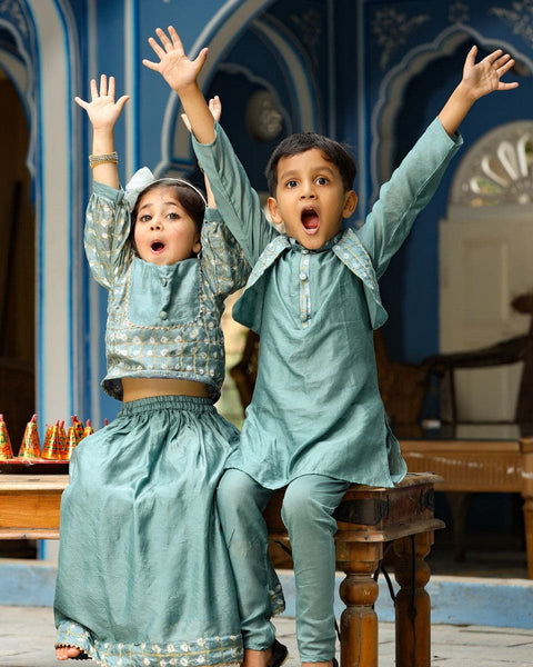 Pre-Order: Grey Kurta with Grey Churidar