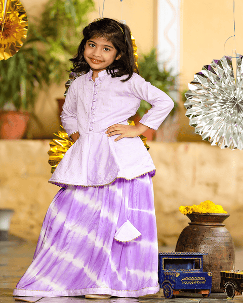 Pre-Order: Purple Top with Leheriya Skirt