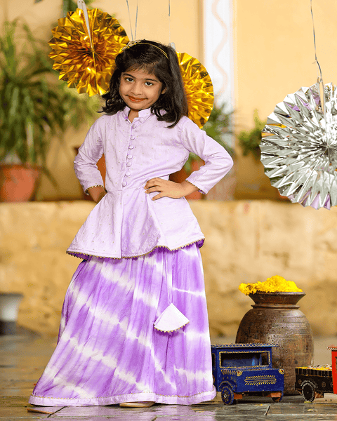 Pre-Order: Purple Top with Leheriya Skirt