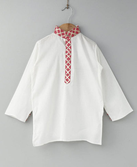 White Kurta with Doriya Shaded Peach Dhoti