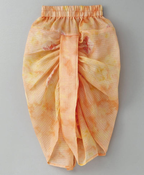 White Kurta with Doriya Shaded Peach Dhoti