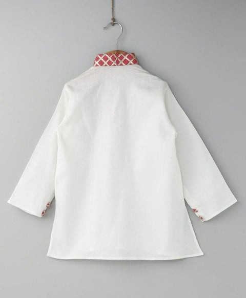 White Kurta with Doriya Shaded Peach Dhoti