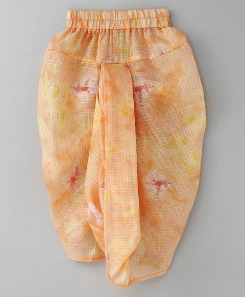 White Kurta with Doriya Shaded Peach Dhoti