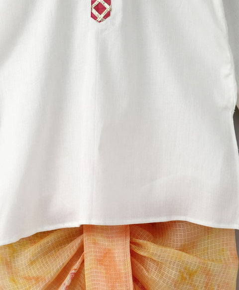 White Kurta with Doriya Shaded Peach Dhoti