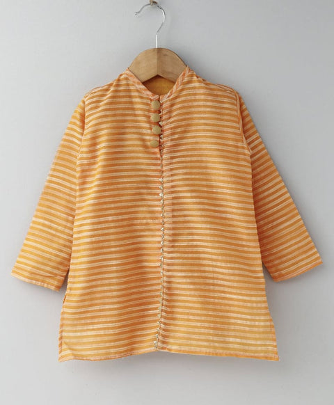 Orange Chanderi Front Button Kurta with Pants