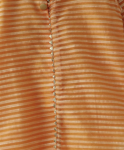 Orange Chanderi Front Button Kurta with Pants
