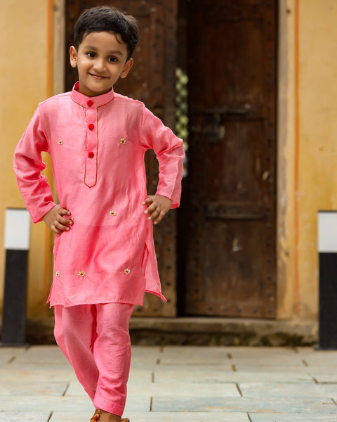 Pre-Order: Pink Handwok Kurta with Pink Salwar