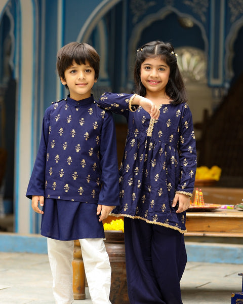 Pre-Order: Blue Gold Print Top with Blue Palazzo