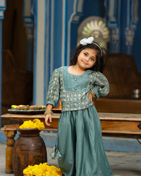 Pre-Order: Green Kurta with Floral Skirt