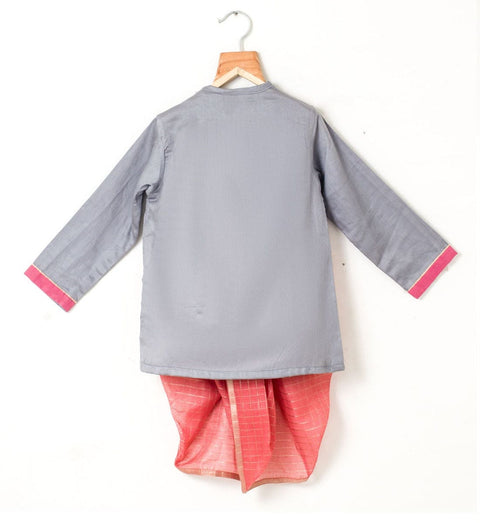 Grey Kurta with Onion Pink Checks Dhoti