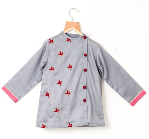 Grey Kurta with Onion Pink Checks Dhoti