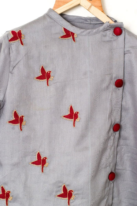 Grey Kurta with Onion Pink Checks Dhoti