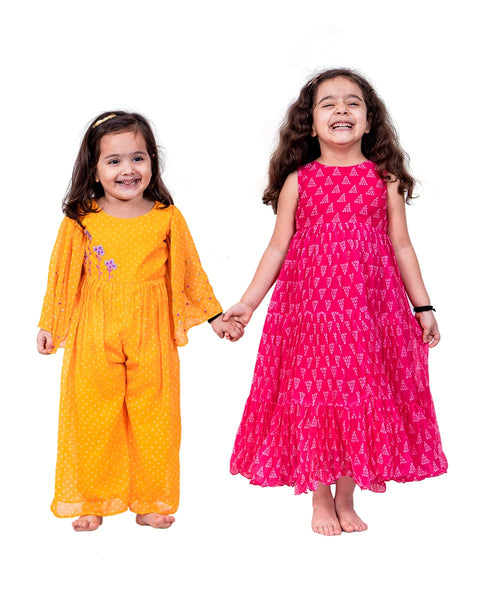 Pre-Order: Pink Bandhani Chiffon Dress