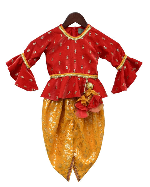 Pre-Order: Coral Peplum Top with Dhoti