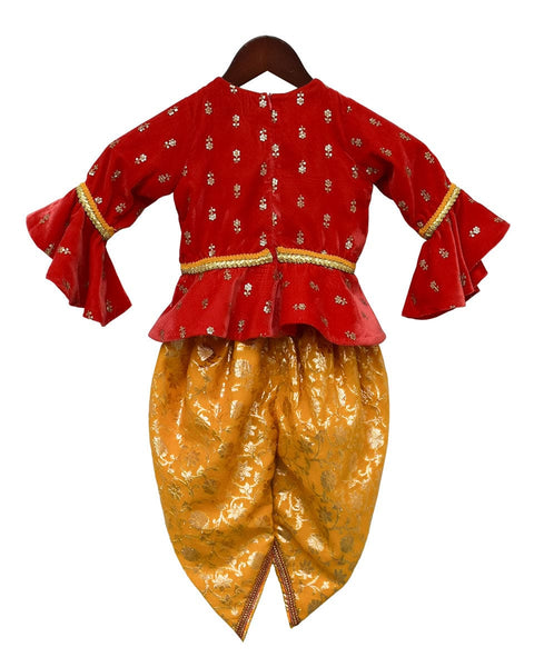 Pre-Order: Coral Peplum Top with Dhoti