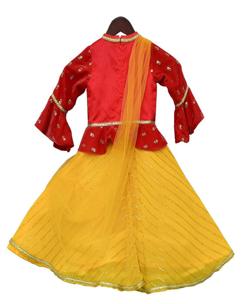 Pre-Order: Coral Velvet with Yellow Georgette One Piece