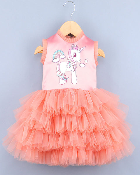 Pre-Order: Rainbow Unicorn Peach Dress