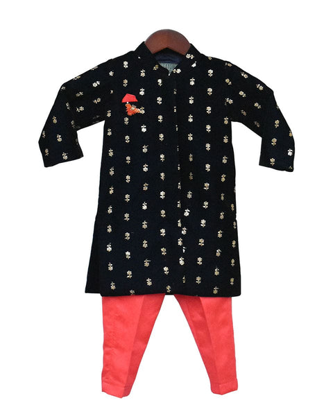 Pre-Order: Dark Blue Velvet Ajkan with Coral Pant