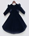 Pre-Order: Dark Blue Velvet Dress with 3D Flowers