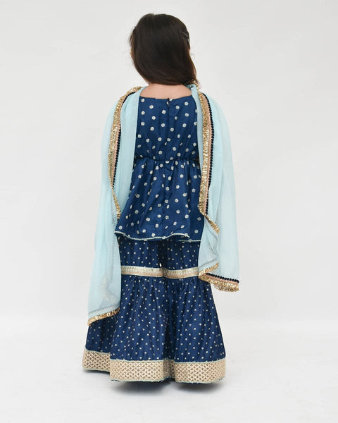 Pre-Order: Dark Blue Printed Kurti Sharara and Blue Dupatta