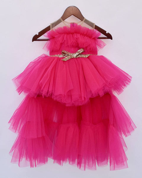 Pre-Order: Dark Pink Net High Low Gown