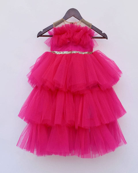 Pre-Order: Dark Pink Net High Low Gown