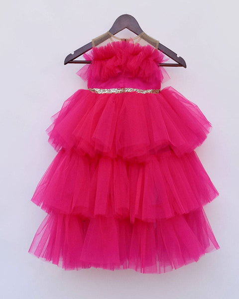 Pre-Order: Dark Pink Net High Low Gown