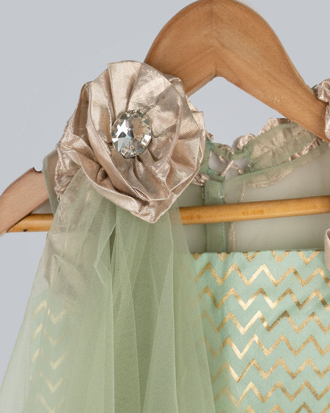 Pre-Order: Zig-zag Printed Ghagra Choli with Frill strips