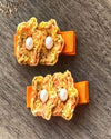 Double Flower Alligator Clips-Shaded Yellow/Orange