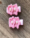 Double Flower Alligator Clips- Pink