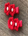 Double Flower Alligator Clips- Red
