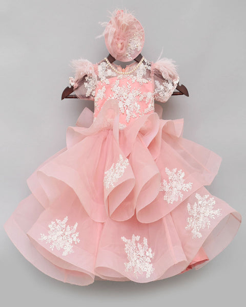 Pre-Order: Peach Embroidery Net Gown