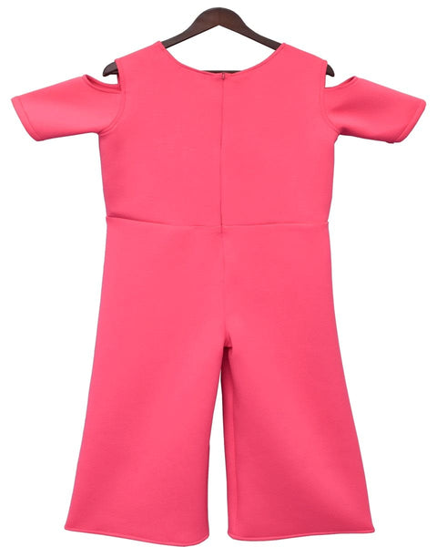 Pre-Order: Candy Pink Lycra Jumpsuit with 3D Flowers and Flamingo