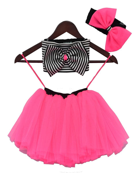 Pre-Order: Hot Pink Tutu Skirt with Stripe Lycra Top