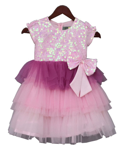 Pre-Order: Pink Sequence and Net  Frock