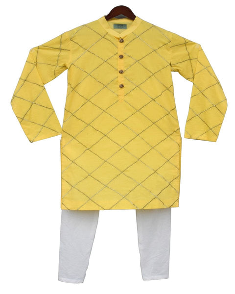 Pre-Order: Yellow Embroidery Kurta with White Churidar