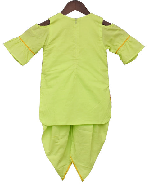 Pre-Order: Neon Green Kurti and Dhoti with Embroidery Jacket