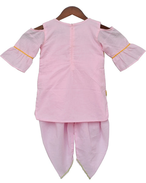 Pre-Order: Pink Kurti and Dhoti with Embroidery Jacket