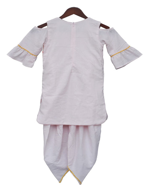 Pre-Order: Peach Kurti and Dhoti with Embroidery Jacket