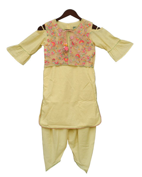 Pre-Order: Yellow Kurti and Dhoti with Embroidery Jacket