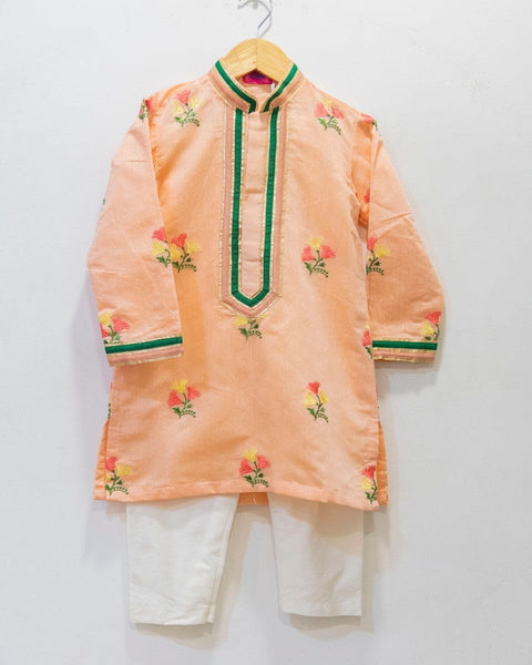 Pre-Order: Peach Floral Embroidered Kurta