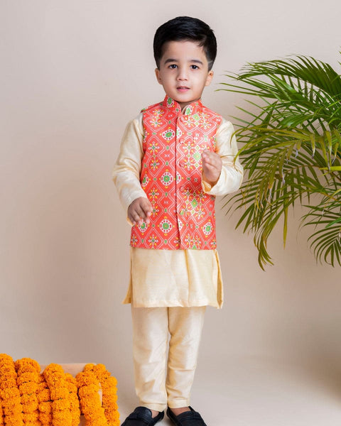 Pre-Order: Orange Ikkat Nehru Set