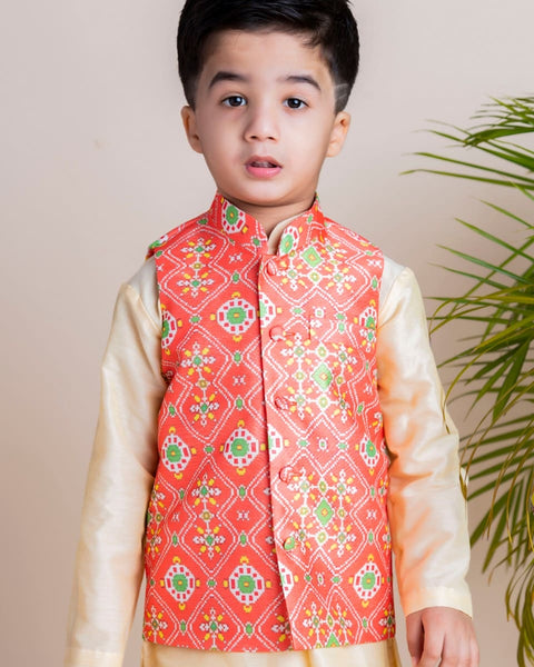 Pre-Order: Orange Ikkat Nehru Set